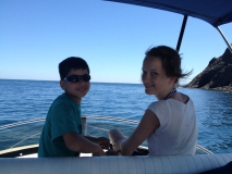Nele und Philip auf dem Außenführerstand von Jean-Louis Boot!